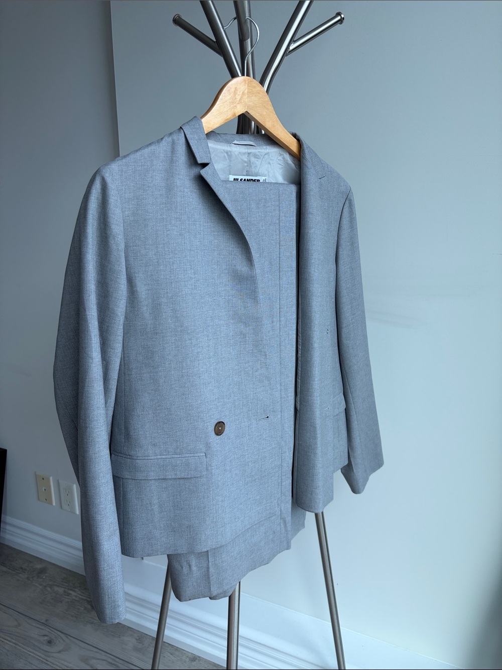 Jil Sander Light Gray Minimalist Women's Wide leg Suit